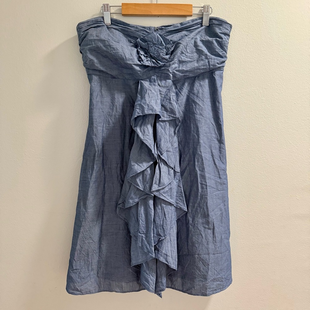 Blue Ruffled Strapless Sundress | Size 6